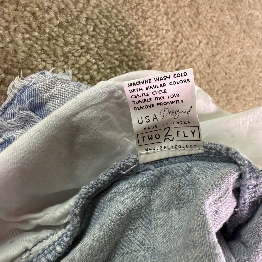 Two 2 Fly Womens Jeans Sz Small Blue White High Rise Bootcut Cropped 28x25 F041 - Picture 6 of 13
